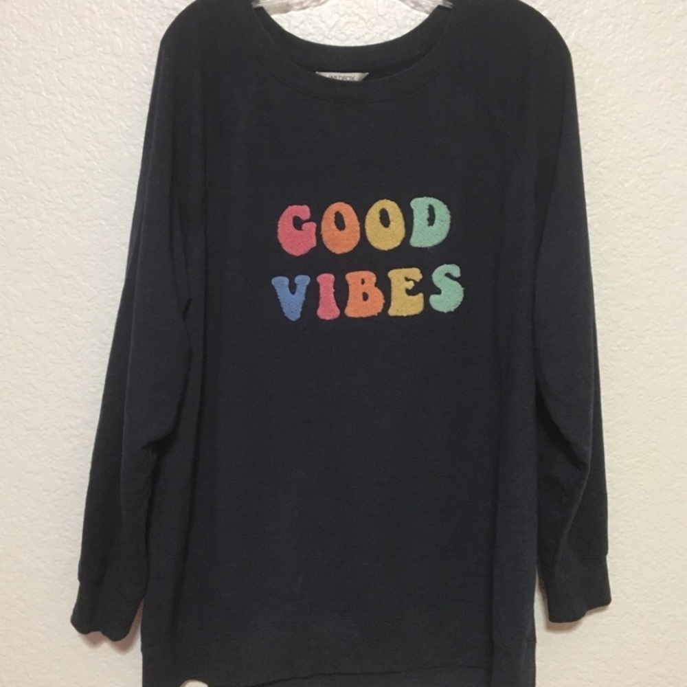 Wildfox Good Vibes Rainbow Text Oversized Soft Crew Neck Sweatshirt Large